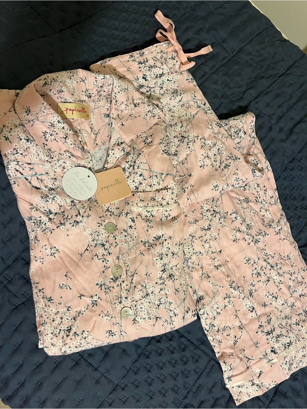 Papinelle Women’s XS Pink Floral Pajama Set Pants Button Top NWT
